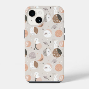 Funda Para iPhone 14 Conejos de Sueños Sudorosos en Patrón Espacial