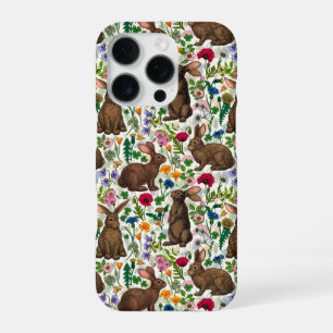 Funda Para iPhone 16 Pro Conejos y flores silvestres