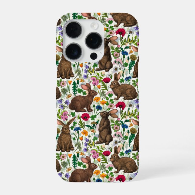Funda Para iPhone Conejos y flores silvestres (Reverso)