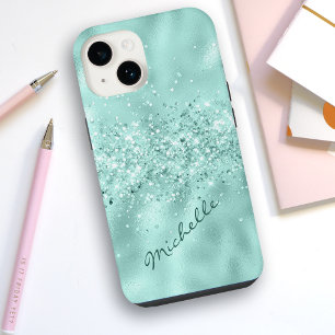 Funda Para iPhone 14 Confeti de Hoja de Glam Aqua Azul
