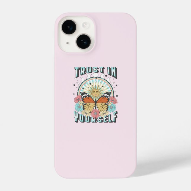Funda Para iPhone Confiar en ti mismo | Sol celeste y mariposa (Reverso )