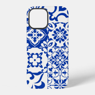 Funda Para iPhone 12 Conjunto de 16 baldosas Azulejos en azul, blanco.