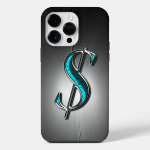 Funda Para iPhone 14 Pro Max Cool Bling Turquesa Signo de Dólar Impreso en Plat
