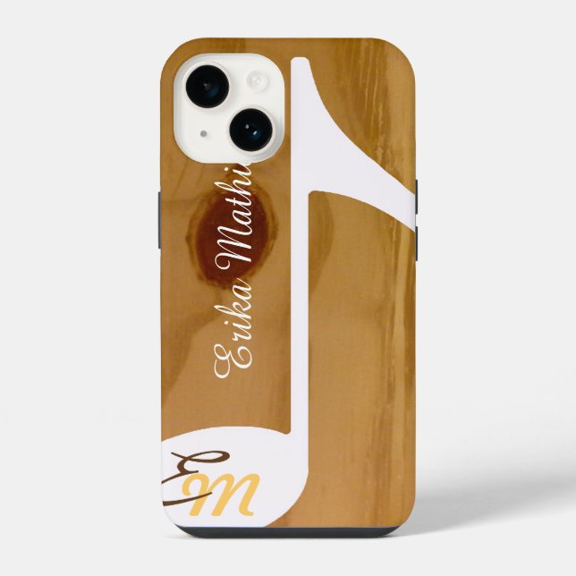 Funda Para iPhone cool custom musical note on wood, rustic (Reverso )