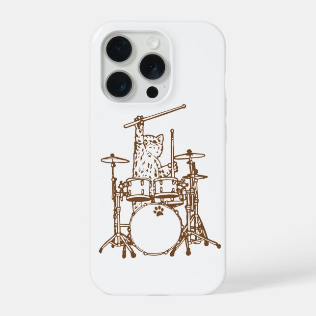 Funda Para iPhone Cool Musician Cat Playing Drums  (Reverso )