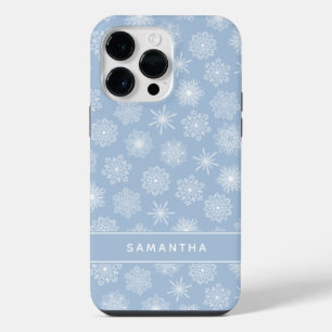 Funda Para iPhone 14 Pro Max Copia de Copos de Nieve Elegantes Azules de Navida