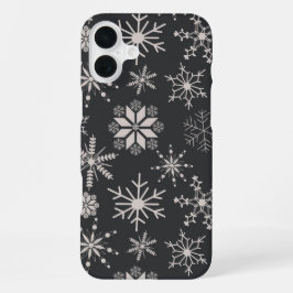 Funda Para iPhone 16 Plus Copo de Nieve Escarcha y Florece – Medianoche