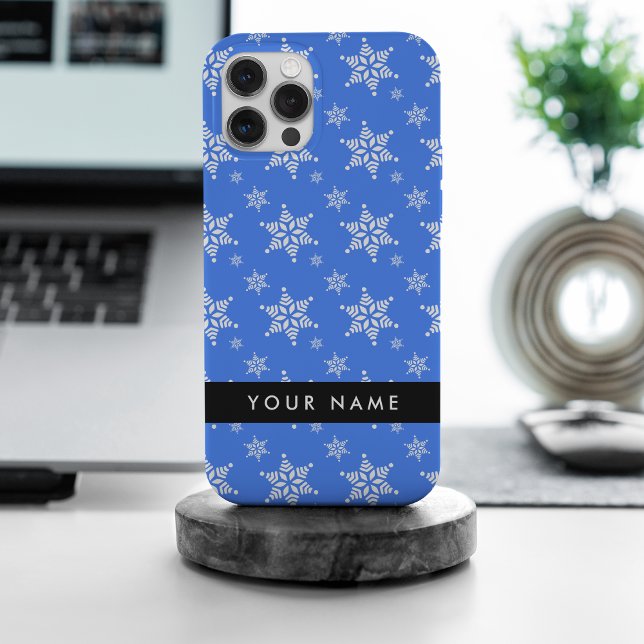 Funda Para iPhone Copos de nieve blancos, azul, tu nombre, personali (Subido por el creador)