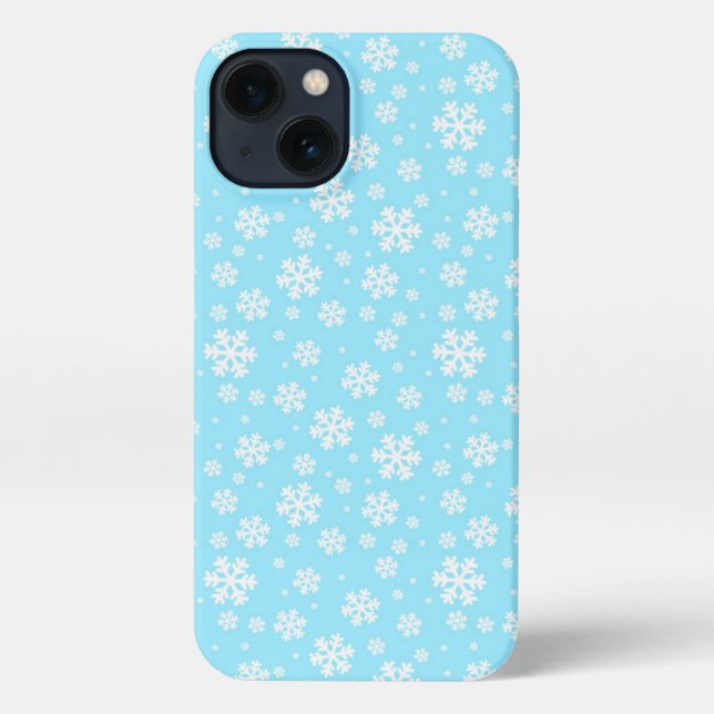 Funda Para iPhone Copos de nieve blancos en patrón de invierno azul  (Reverso )