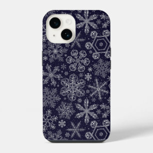 Funda Para iPhone 14 Copos de nieve blancos sobre azul