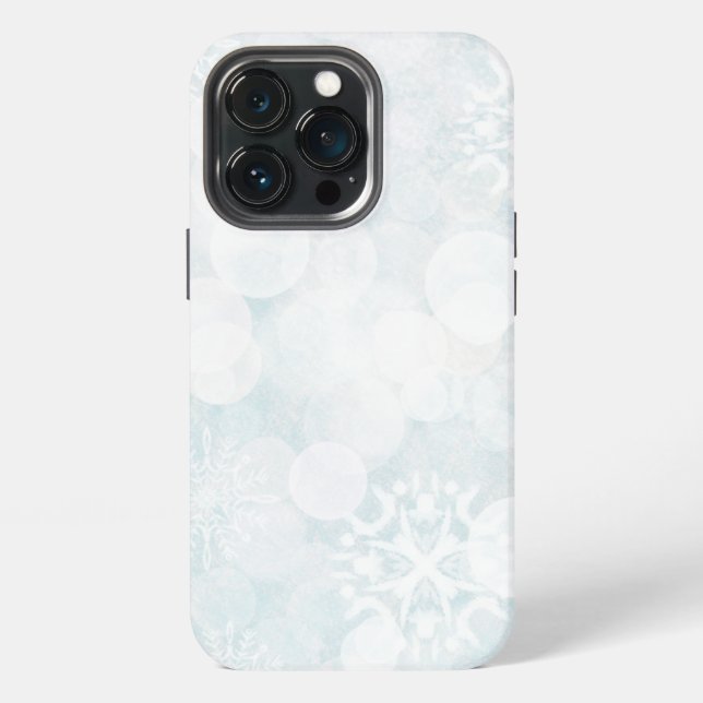 Funda Para iPhone Copos de nieve blancos y luces Bokeh (Reverso )