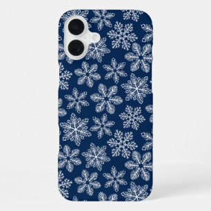 Funda Para iPhone 16 Plus Copos de nieve en azul oscuro