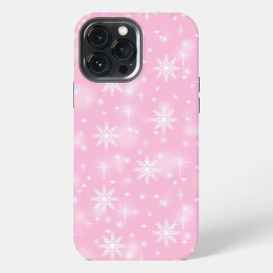 Funda Para iPhone 13 Pro Max Copos de nieve Fiesta Navideña Rosa Invernal