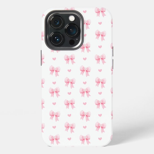 Funda Para iPhone Coquette Pink Bows Ribbons Seamless Pattern (Reverso )