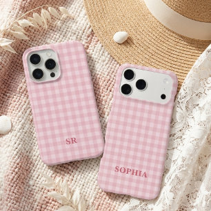 Coquette Rosa Gingham Monograma Inicial de Dama de