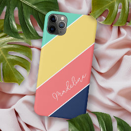 Funda Para iPhone 16 Pro Max Coral Amarillo Personalizado Rayas Aqua Verde Azul