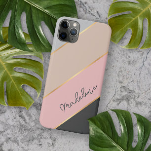 Funda Para iPhone 16 Pro Max Coral Blush Melocotón Rosa Rayas Gris Pastel Perso