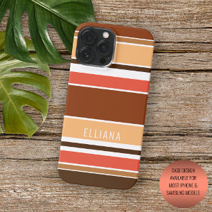 Funda Para iPhone 16 Pro Max Coral Melocotón Rojo Marrón Rayas Naranja Verano P
