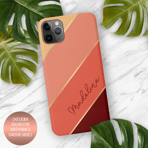 Funda Para iPhone 16 Pro Max Coral Naranja Rayas Rojo Oscuro Verano Soleado Per
