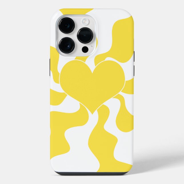 Funda Para iPhone Corazón - Amarillo Limón y Blanco (Reverso )
