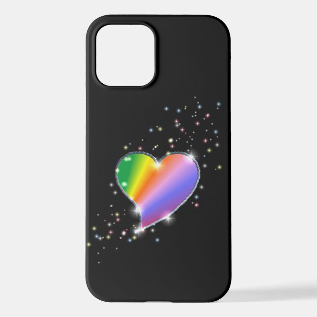Funda Para iPhone Corazón arcoiris con estrellas en negro (Reverso )