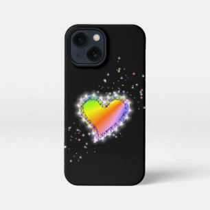 Funda Para iPhone 13 Mini Corazón arcoiris con estrellas en negro