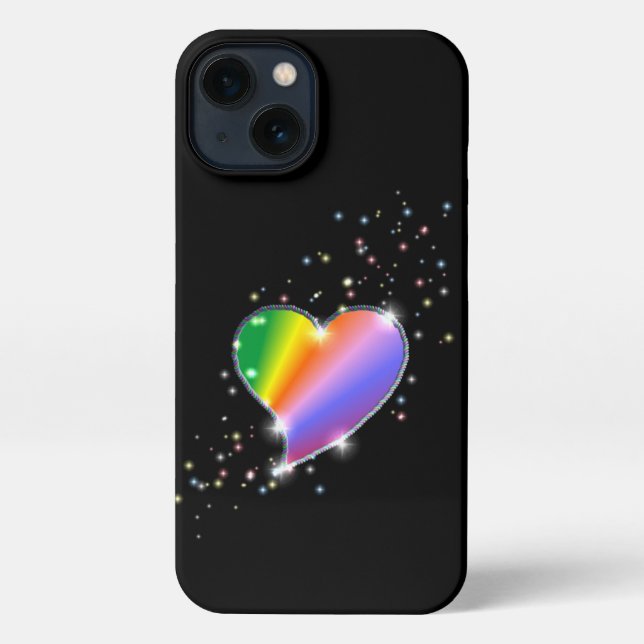 Funda Para iPhone Corazón arcoiris con estrellas en negro (Reverso )