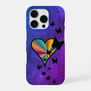 Funda Para iPhone 16 Pro Corazón arcoiris y mariposa