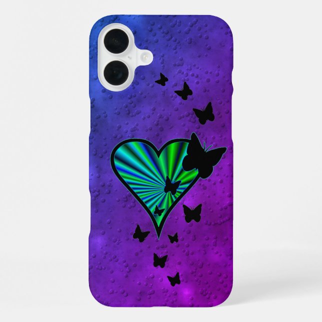 Funda Para iPhone Corazón arcoiris y mariposa (Reverso )