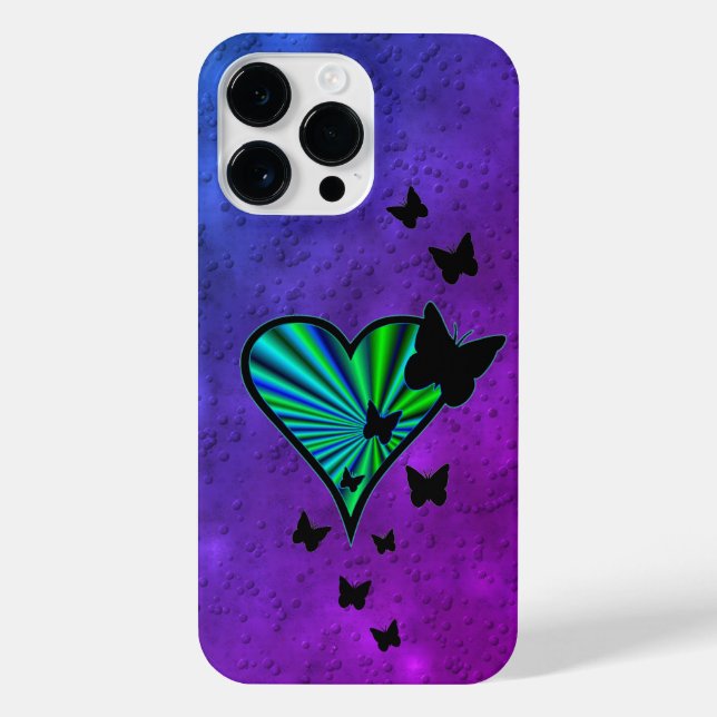 Funda Para iPhone Corazón arcoiris y mariposa (Reverso)