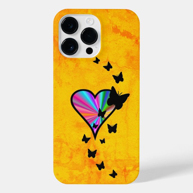 Funda Para iPhone Corazón arcoiris y mariposa (Reverso)