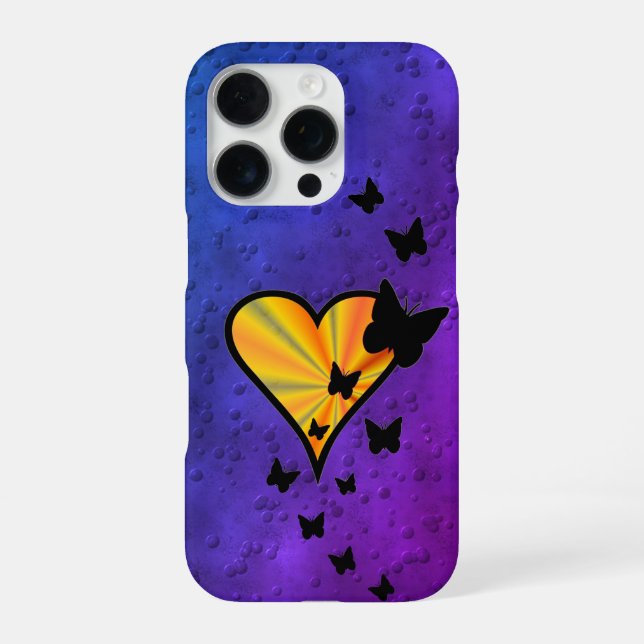 Funda Para iPhone Corazón arcoiris y mariposa (Reverso)
