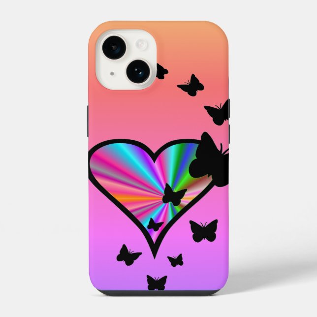 Funda Para iPhone Corazón arcoiris y mariposa (Reverso )