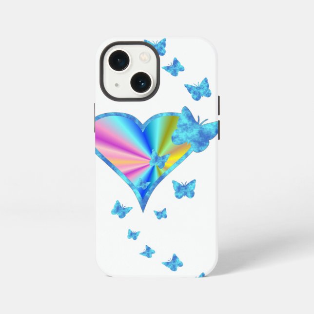 Funda Para iPhone Corazón Arcoíris y Mariposa (Reverso )