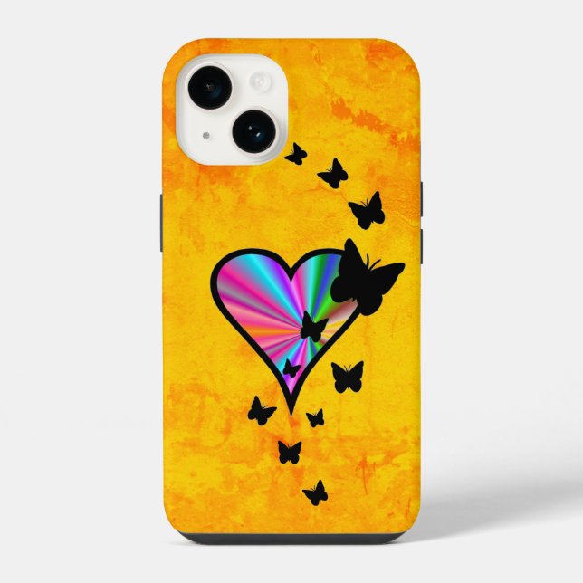Funda Para iPhone Corazón arcoiris y mariposa (Reverso )