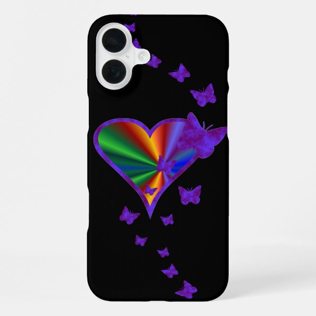 Funda Para iPhone Corazón arcoiris y mariposa (Reverso )