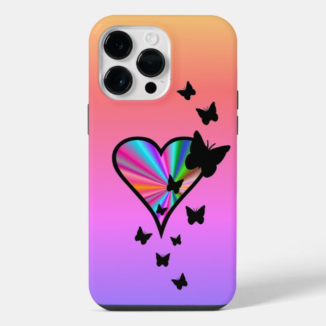 Funda Para iPhone Corazón arcoiris y mariposa (Reverso )