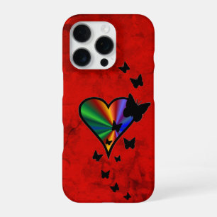 Funda Para iPhone 16 Pro Corazón arcoiris y mariposa