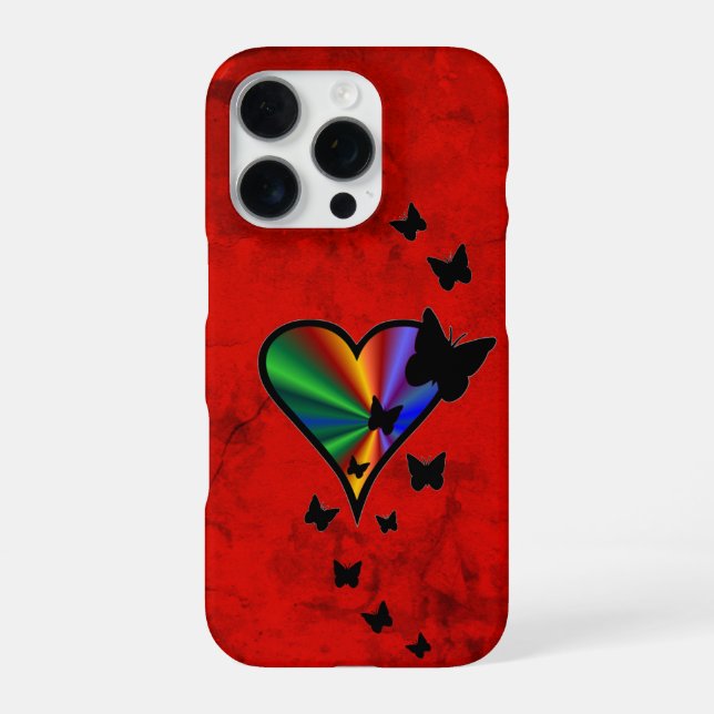Funda Para iPhone Corazón arcoiris y mariposa (Reverso)