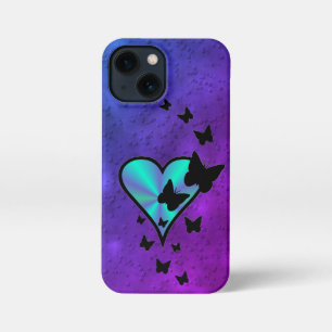 Funda Para iPhone 13 Mini Corazón arcoiris y mariposa