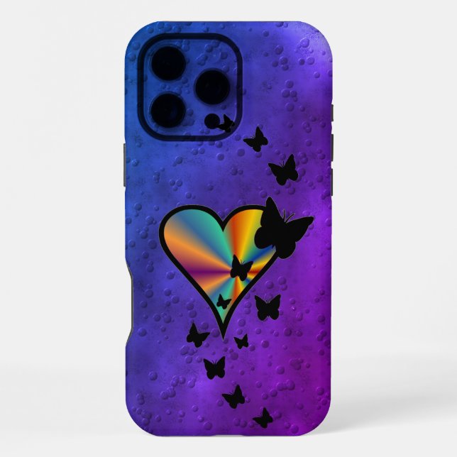 Funda Para iPhone Corazón arcoiris y mariposa (Reverso )
