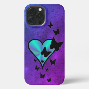 Funda Para iPhone 13 Pro Max Corazón arcoiris y mariposa