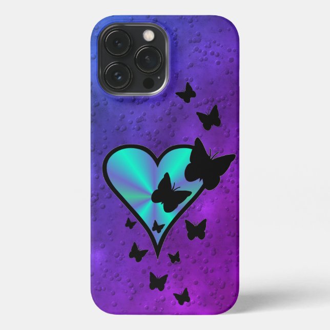 Funda Para iPhone Corazón arcoiris y mariposa (Reverso )