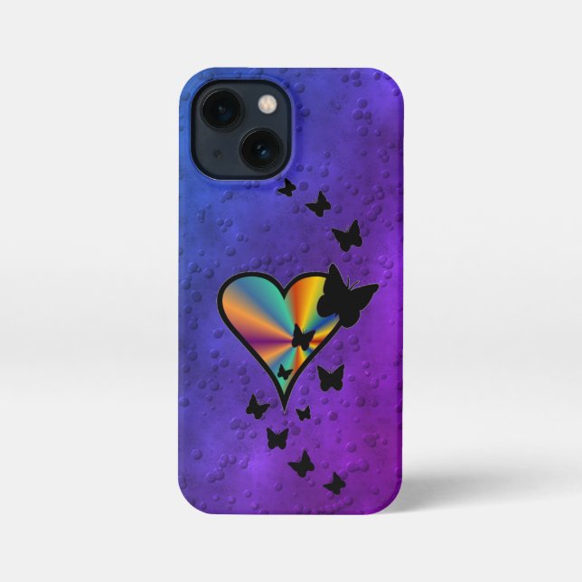 Funda Para iPhone Corazón arcoiris y mariposa (Reverso )