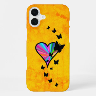 Funda Para iPhone 16 Plus Corazón arcoiris y mariposa