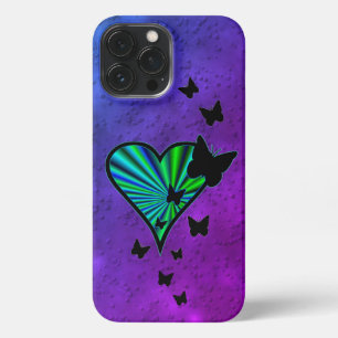 Funda Para iPhone 13 Pro Max Corazón arcoiris y mariposa