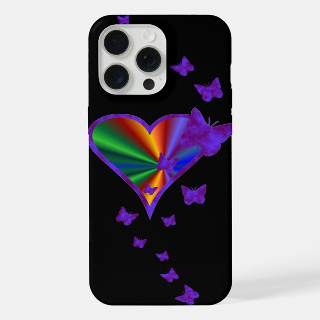 Funda Para iPhone Corazón arcoiris y mariposa (Reverso )