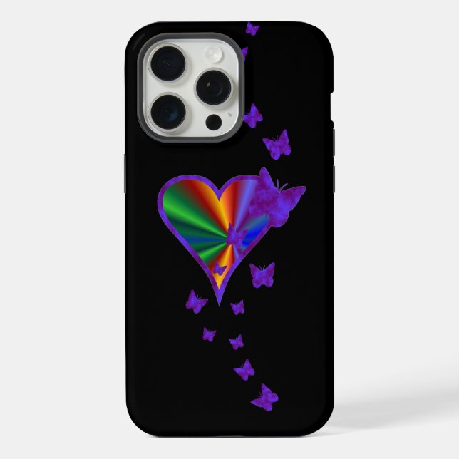 Funda Para iPhone Corazón arcoiris y mariposa (Reverso )