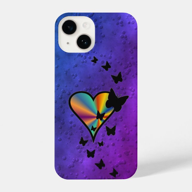 Funda Para iPhone Corazón arcoiris y mariposa (Reverso )