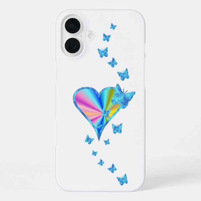 Funda Para iPhone Corazón arcoiris y mariposa (Reverso )